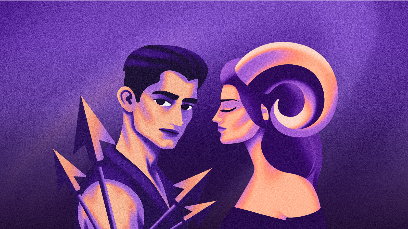 Иллюстрация к статье: Любовь, похожая на праздник: совместимость Овна и Стрельца