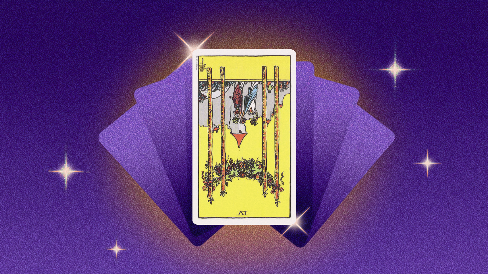 Иллюстрация к статье: Четвёрка Жезлов в перевёрнутом положении