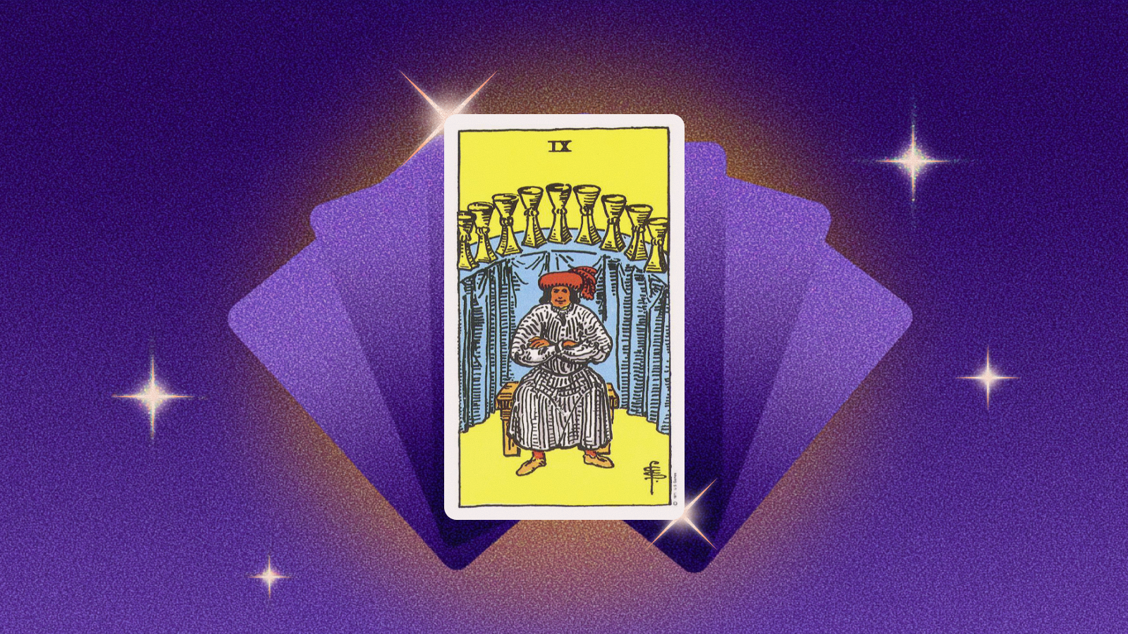 Иллюстрация к статье: Девятка Кубков в прямом положении