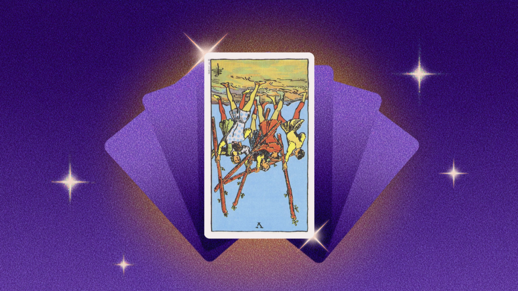 Иллюстрация к статье: Пятёрка Жезлов в&nbsp;перевёрнутом положении