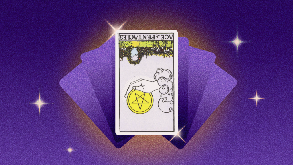 Иллюстрация к статье: Туз Пентаклей в&nbsp;перевёрнутом положении